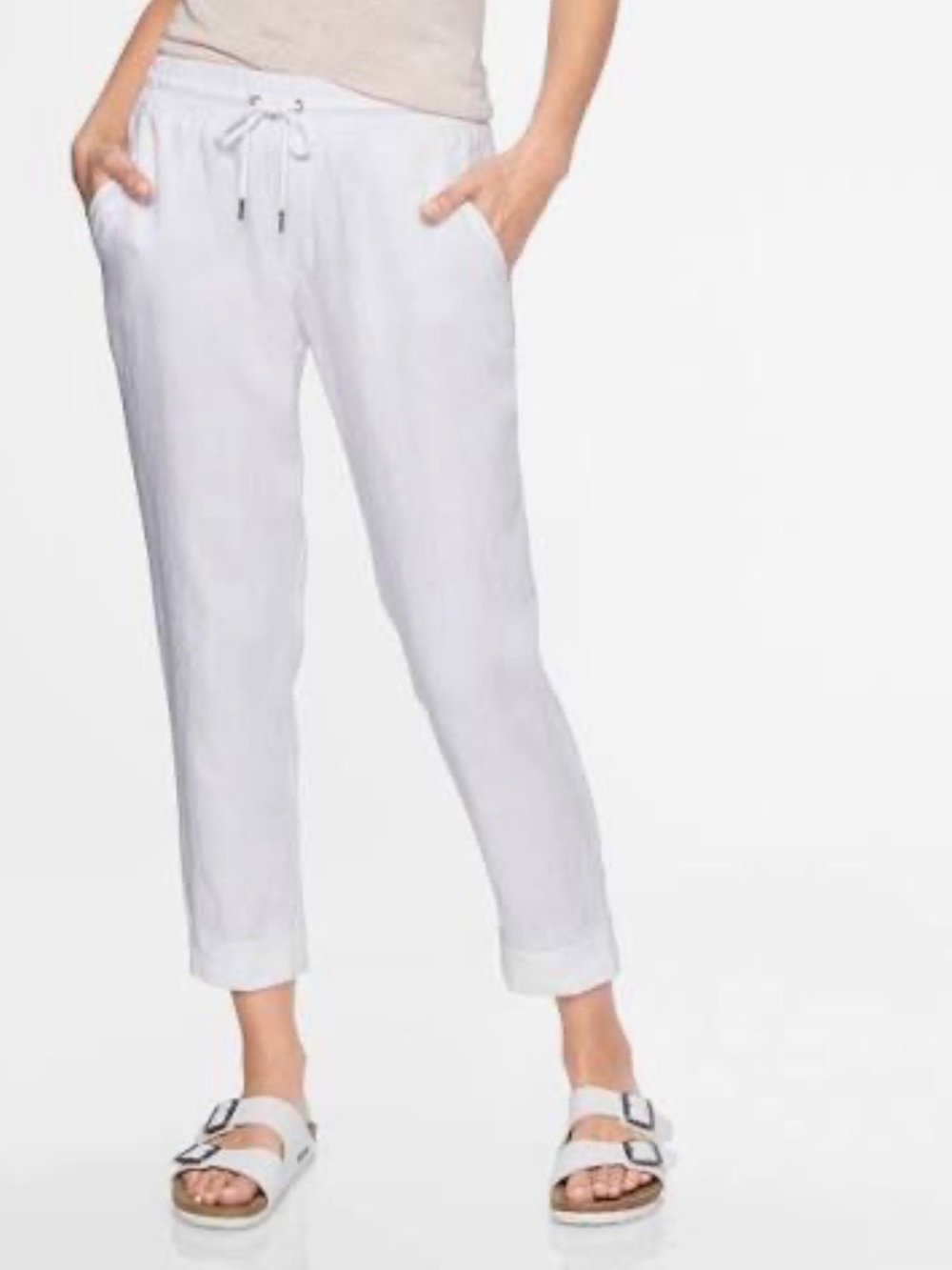 Athleta White Cropped Linen Jogger Pants